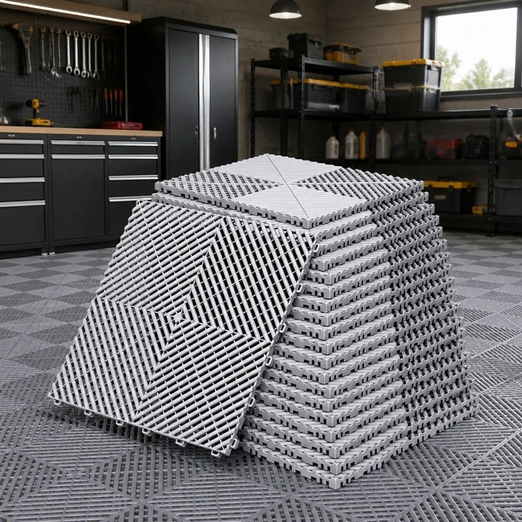 Heavy Duty Grey Interlocking Garage Floor Tiles 20PCS