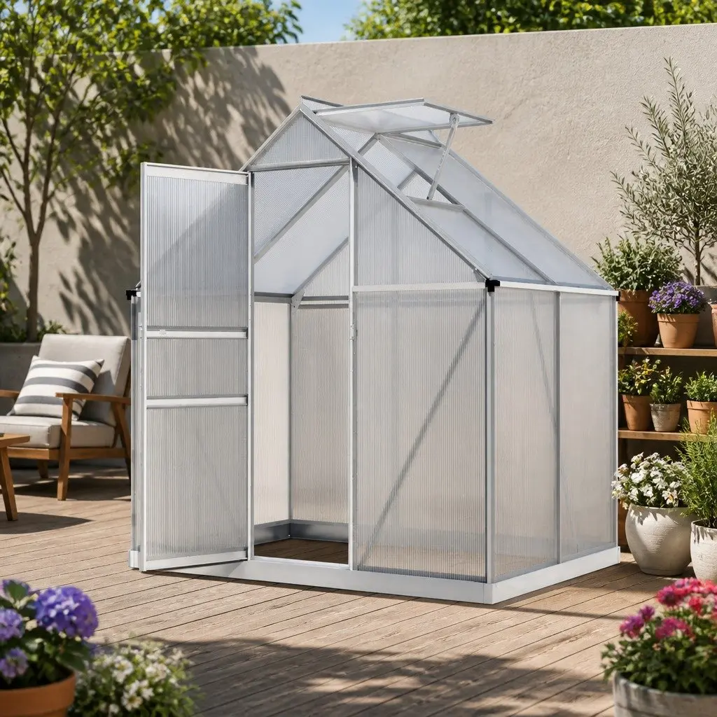 Aluminium Polycarbonate Greenhouse 1.3M x 1.9M x 2.0M