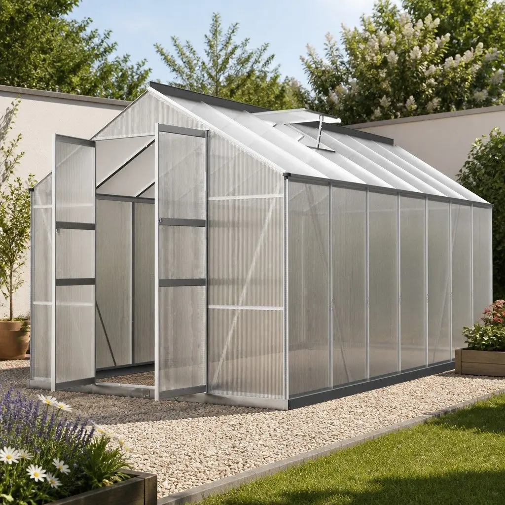 Aluminium Greenhouse with Double Doors and Vents