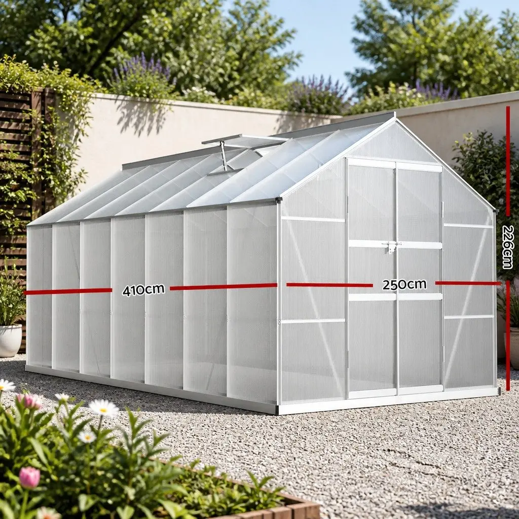 Aluminium Greenhouse with Double Doors and Vents