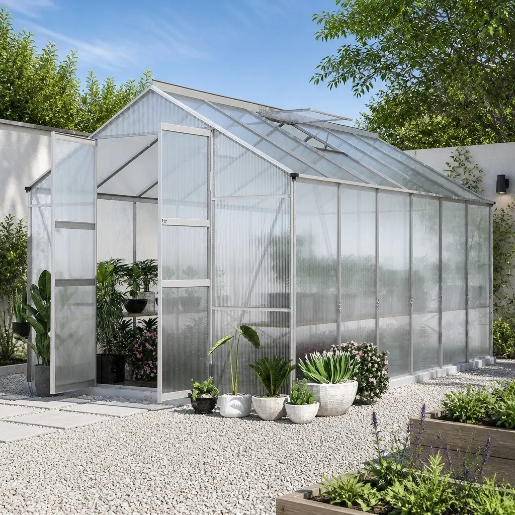Aluminium Greenhouse with Double Doors and Vents
