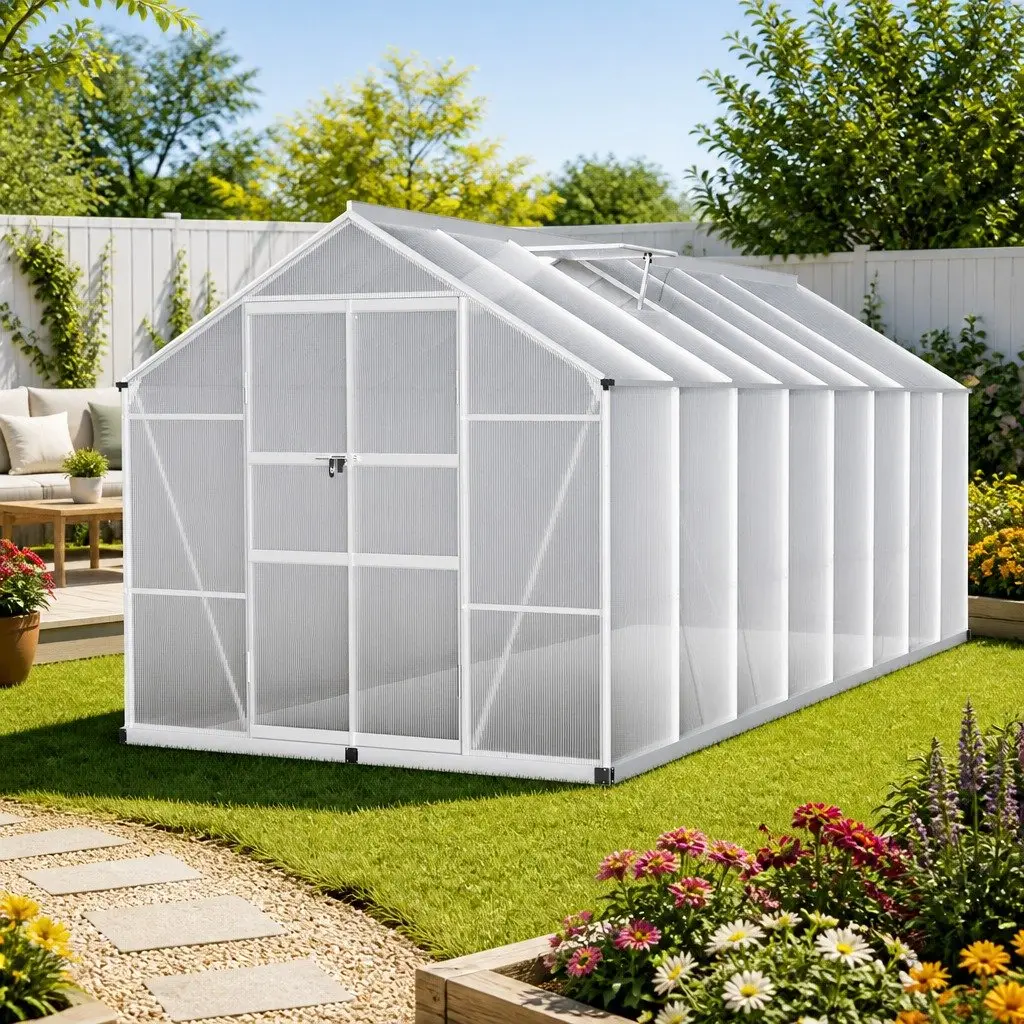Aluminium Greenhouse Polycarbonate 4.7x2.5x2.26M Double Doors Garden Shed