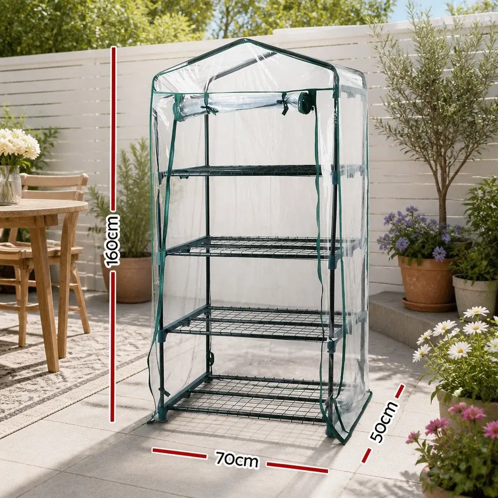 4 Tier Mini Greenhouse with PVC Cover for Garden