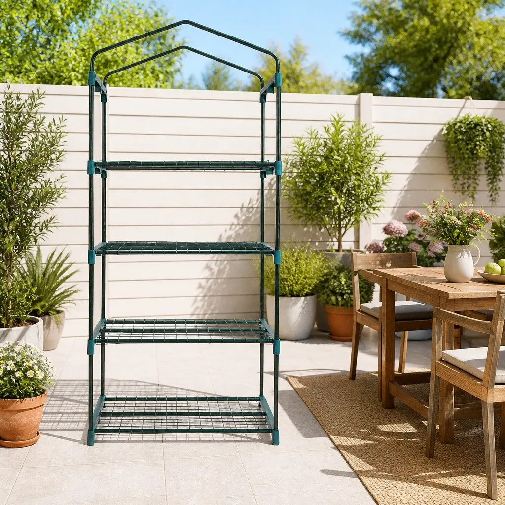 4 Tier Mini Greenhouse with PVC Cover for Garden