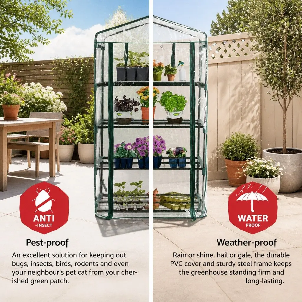 4 Tier Mini Greenhouse with PVC Cover for Garden