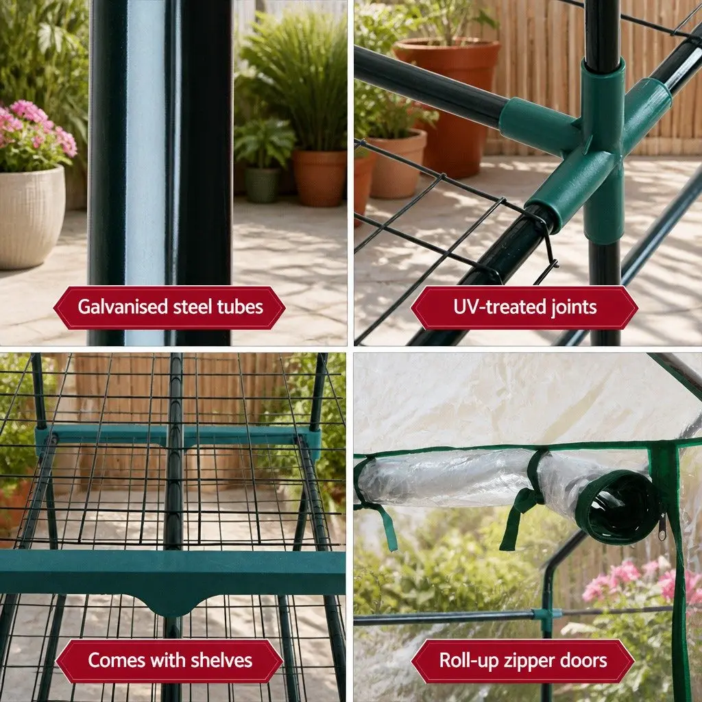 4 Tier Mini Greenhouse with PVC Cover for Garden