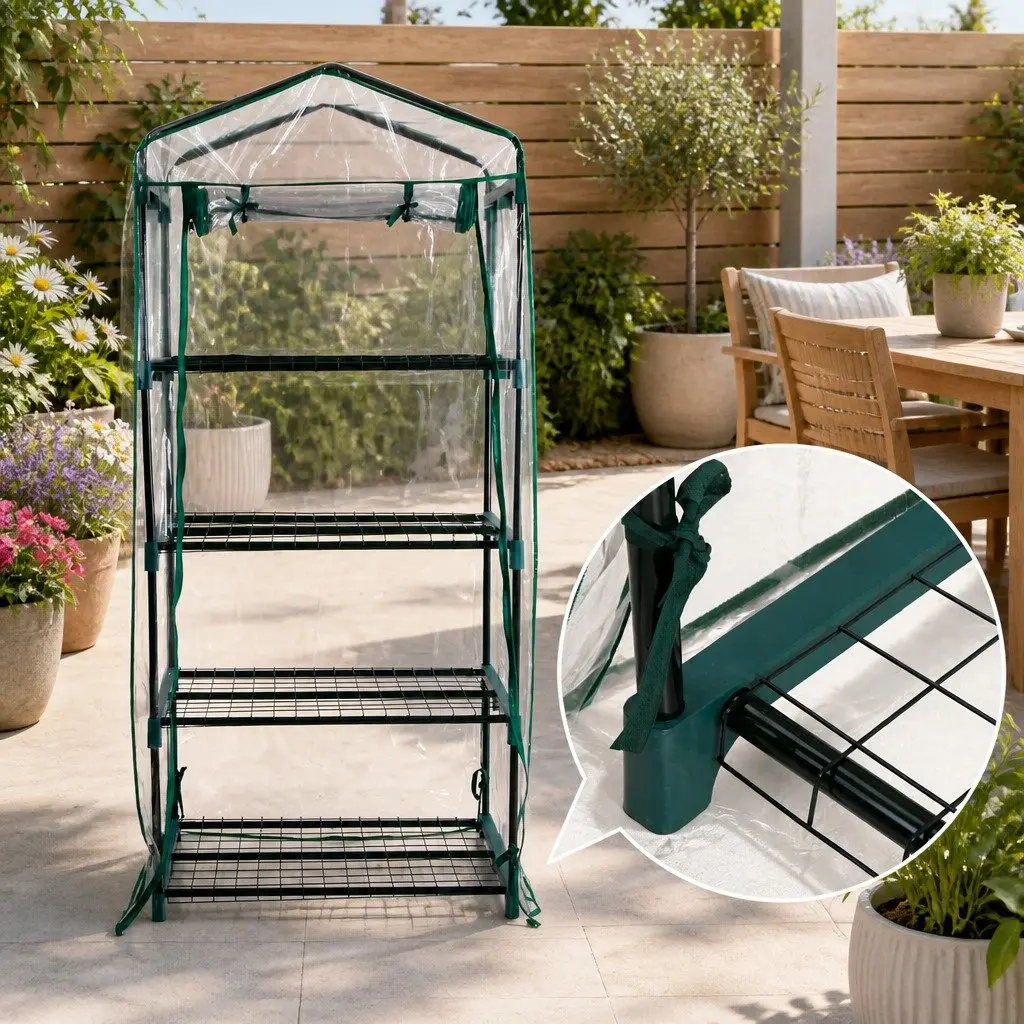 4 Tier Mini Greenhouse with PVC Cover for Garden