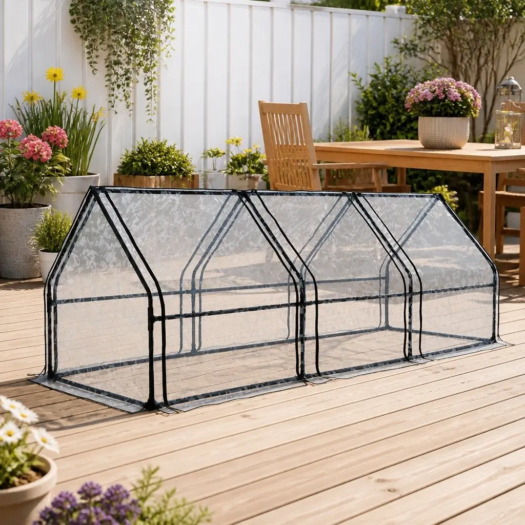 Greenhouse PVC 2.7x0.9x0.9M Transparent Mini Raised Garden Bed Planter Protective Cover Outdoor