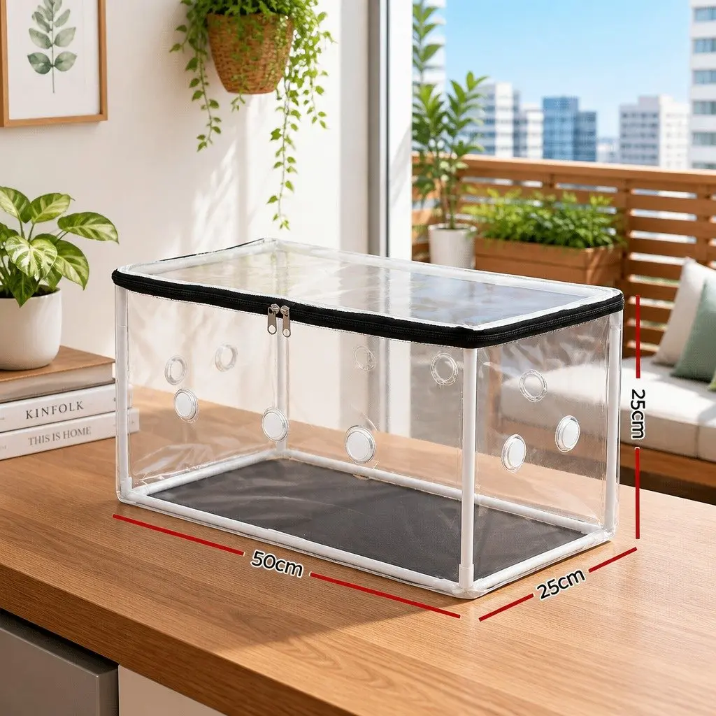 Mini Greenhouse PVC 50x25x25cm Transparent Black Portable Plant Protector