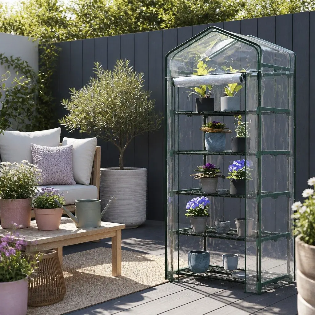 5 Tier Mini Garden Bed Planter Greenhouse with Roll-Up Door