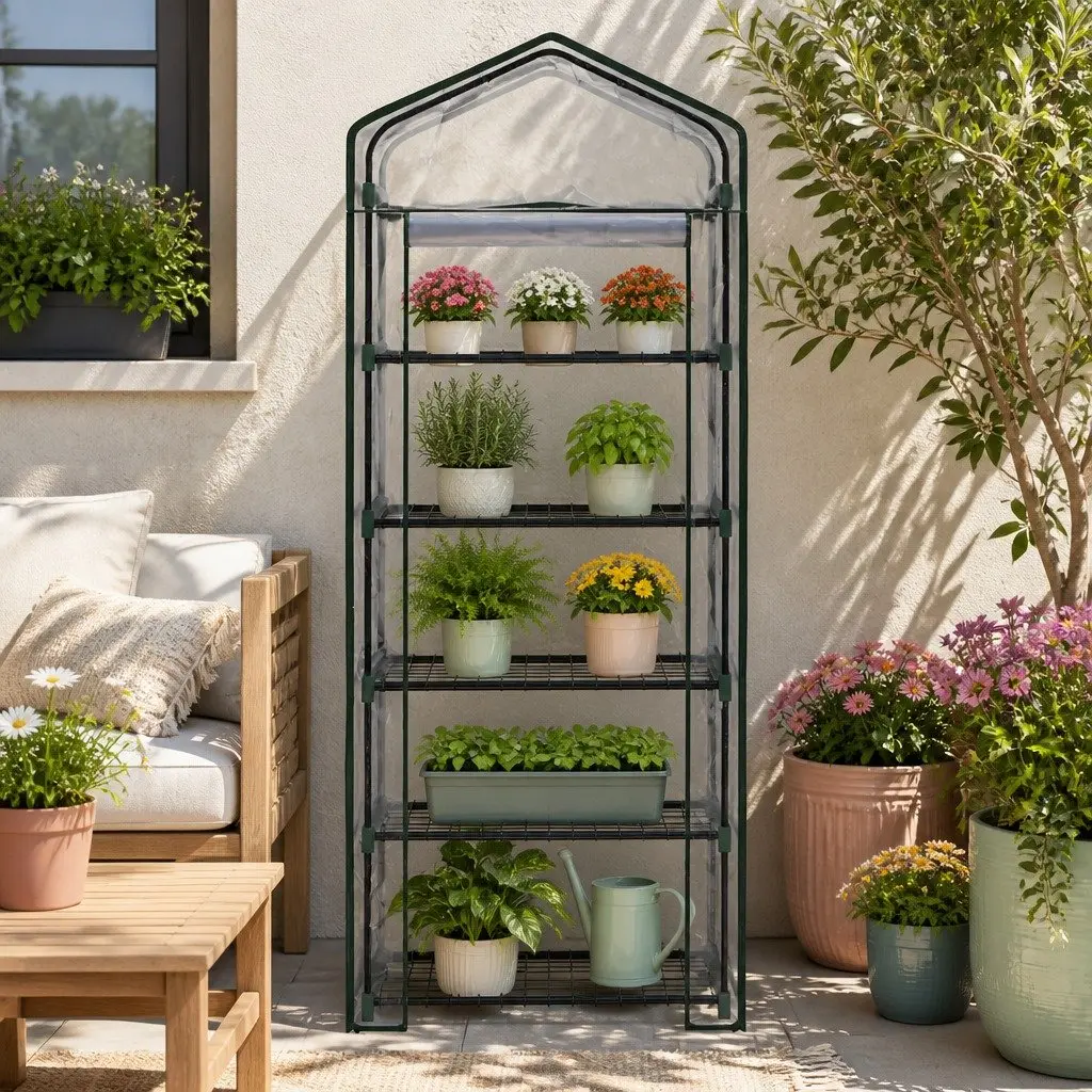 Greenhouse PVC 5 Tier Mini Garden Bed Planter Box Green with Transparent Cover