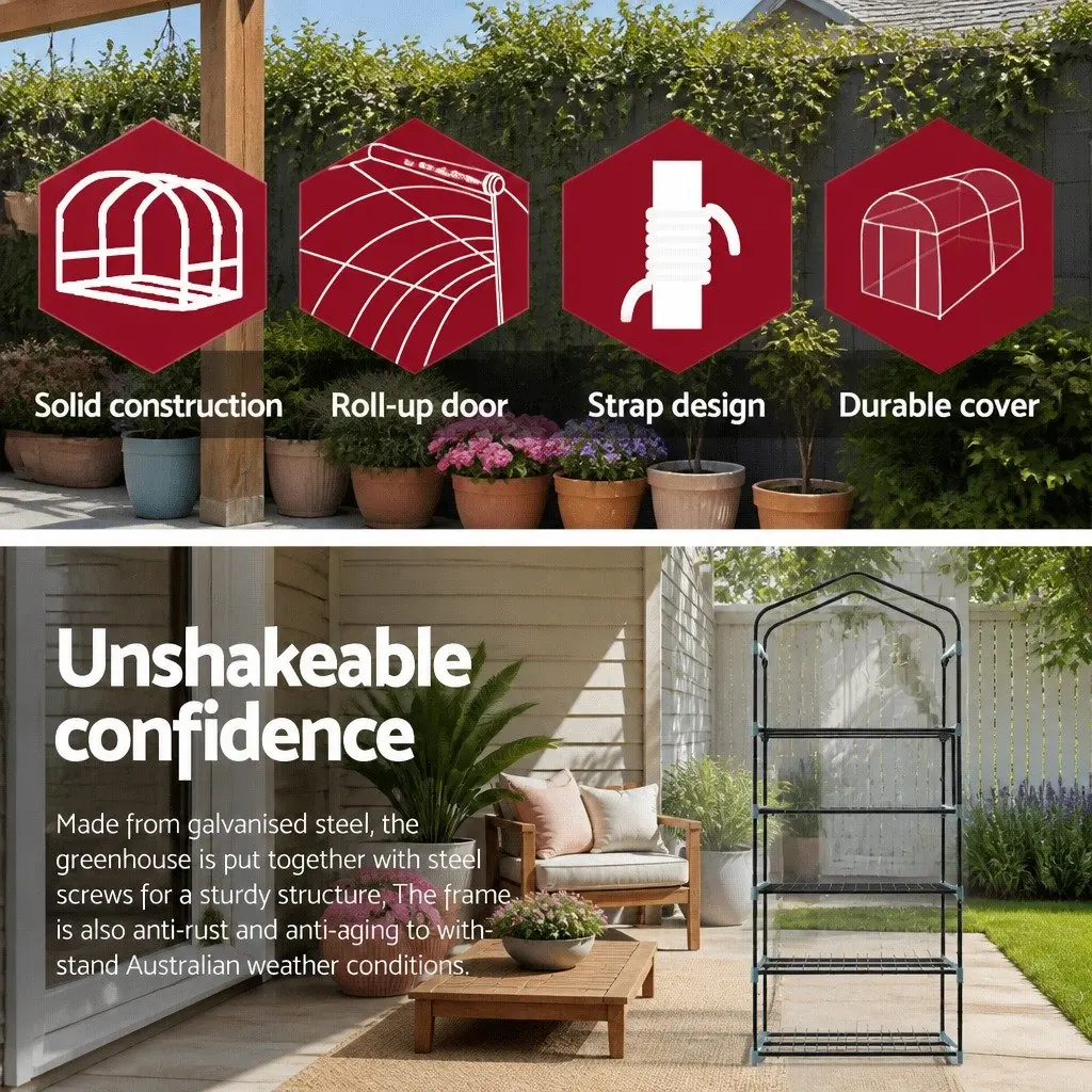 Greenhouse PVC 5 Tier Mini Garden Bed Planter Box Green with Transparent Cover