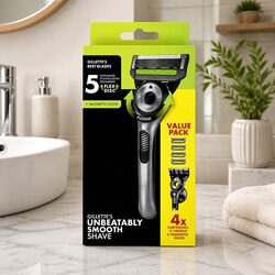 High-Quality Razor Handle with 4 Blade Cartridges & Hook