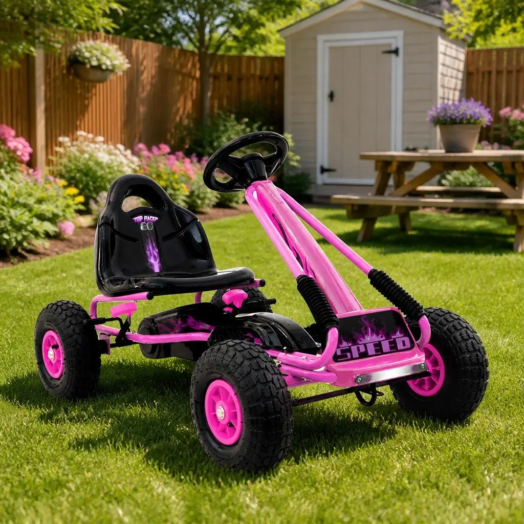 Pink Kids Pedal Go Kart with Rubber Tyres for Ages 3+