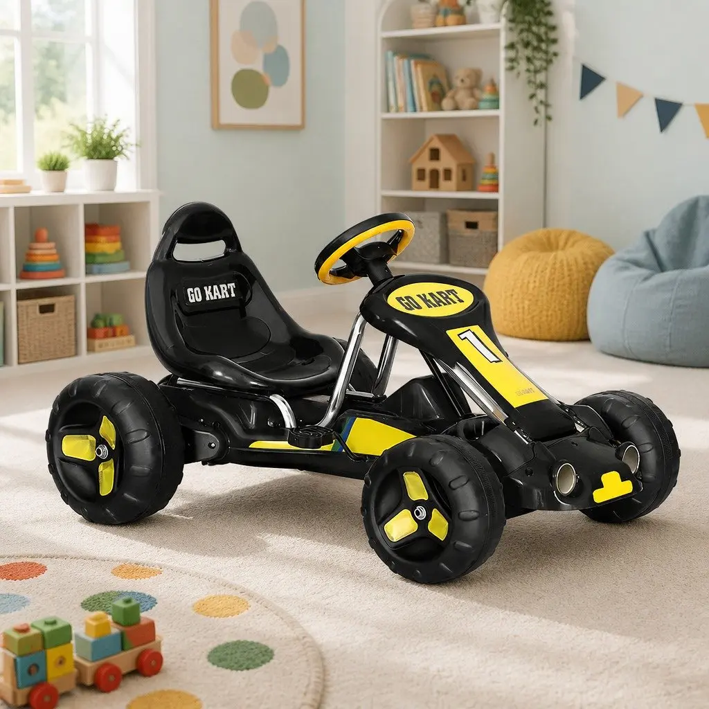 Kids Pedal Go Kart Ride On Racing Car Toy Plastic Tyre Black 3+ Years