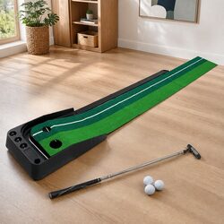 Golf Putting Mat 250cm Portable Practice Trainer Dual Holes Ball System