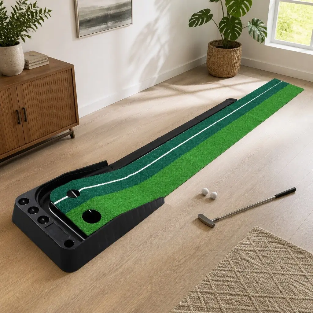 Golf Putting Mat Portable Practice Trainer ABS 250cm x 40cm Green Black