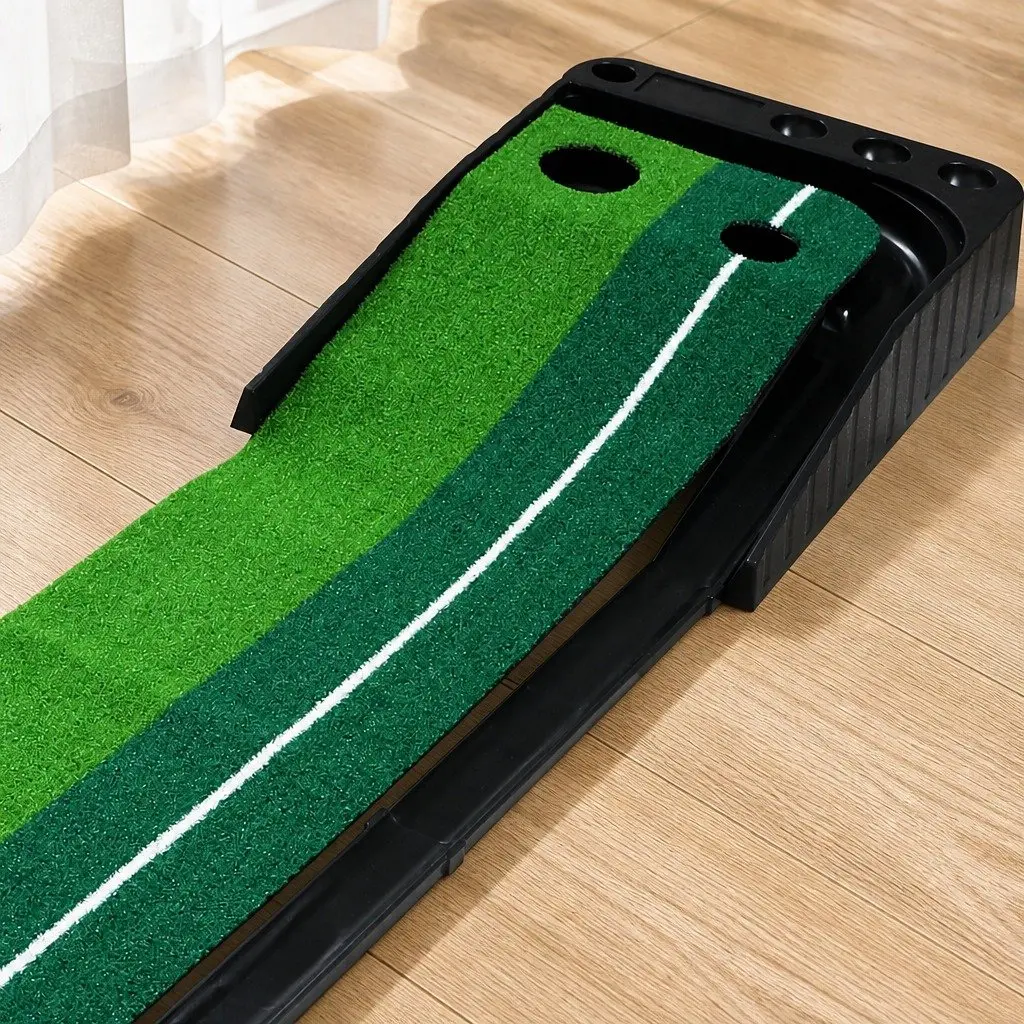 Golf Putting Mat Portable Practice Trainer ABS 250cm x 40cm Green Black