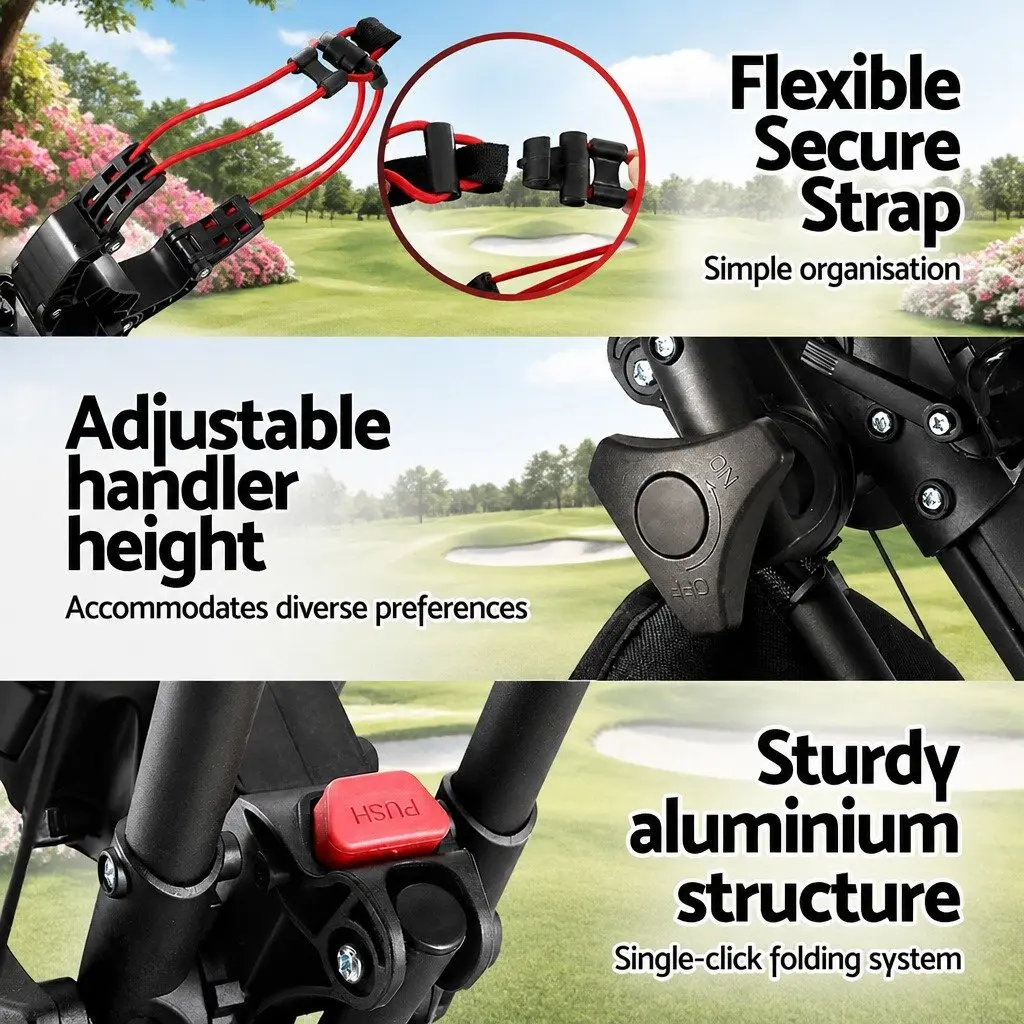 Golf Trolley Cart 3 Wheel Foldable Black and Red