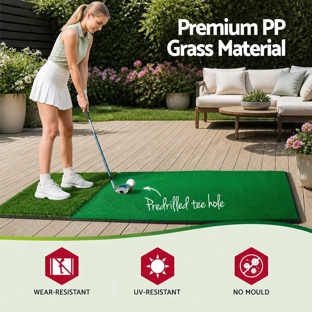Golf Hitting Mat 10mm Turf 35mm Turf 6mm SBR Base 150cm x 120cm Green