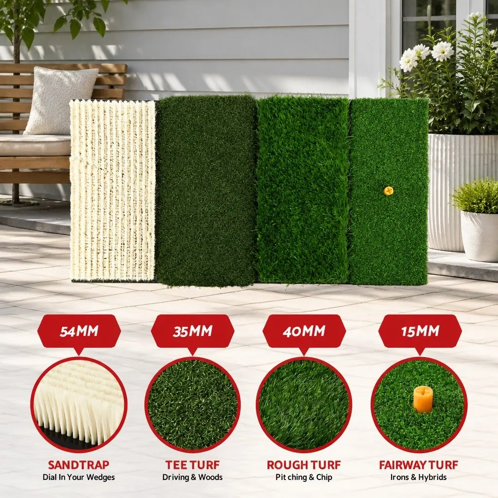 Golf Hitting Mat 4 in 1 Foldable Turf Training Aid 75cm Green