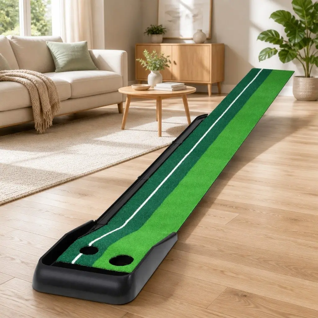 Golf Putting Mat Faux Grass 3M Portable Foldable Green Black