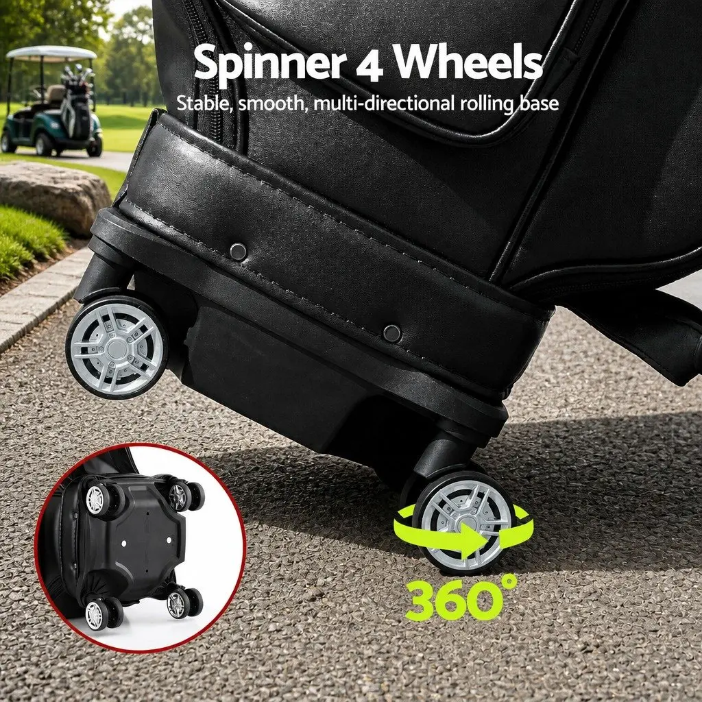 Black Rolling Golf Cart Bag with Spinner Wheels