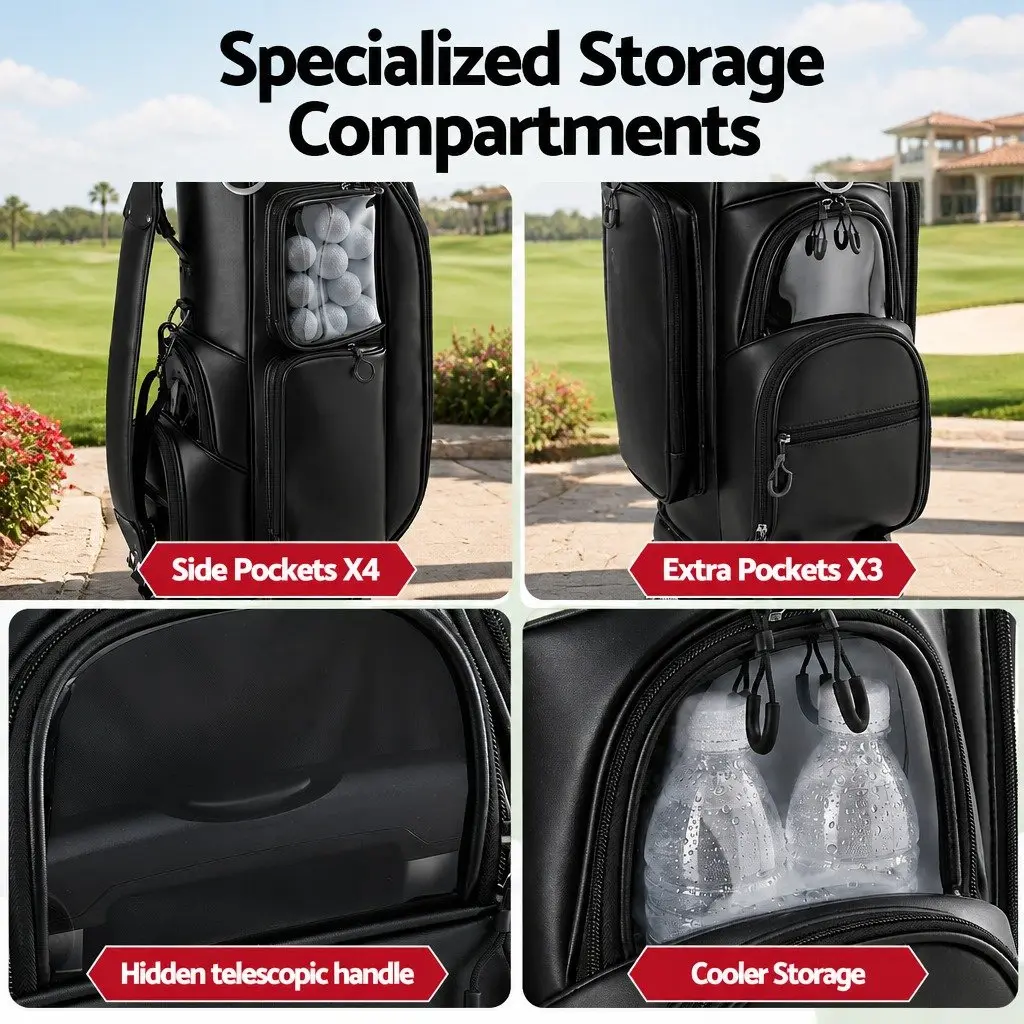 Black Rolling Golf Cart Bag with Spinner Wheels
