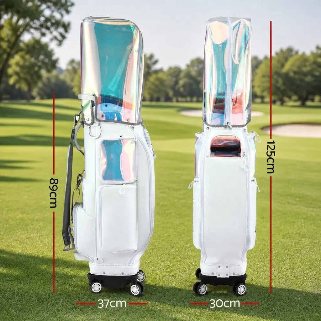Golf Cart Bag Synthetic Microfiber Leather 37cm x 30cm x 125cm White Multicolour