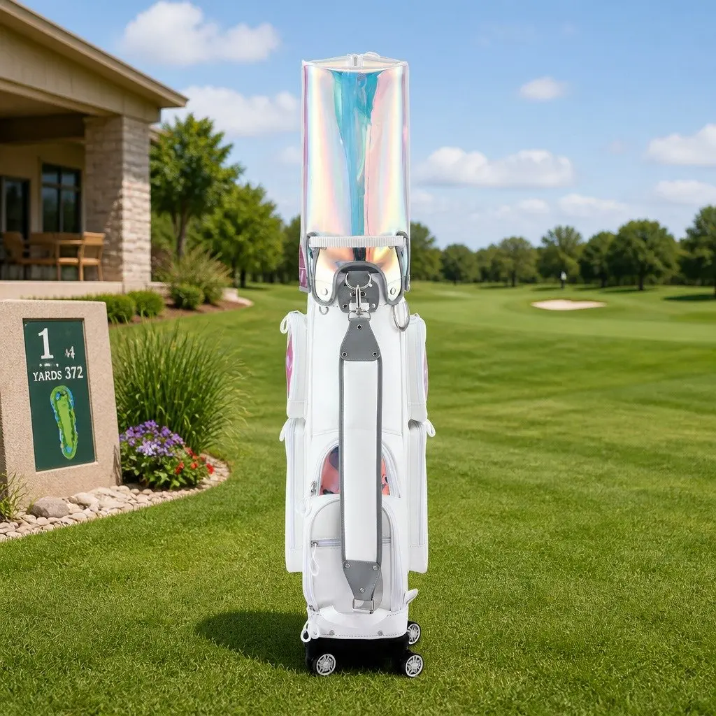 Golf Cart Bag Synthetic Microfiber Leather 37cm x 30cm x 125cm White Multicolour