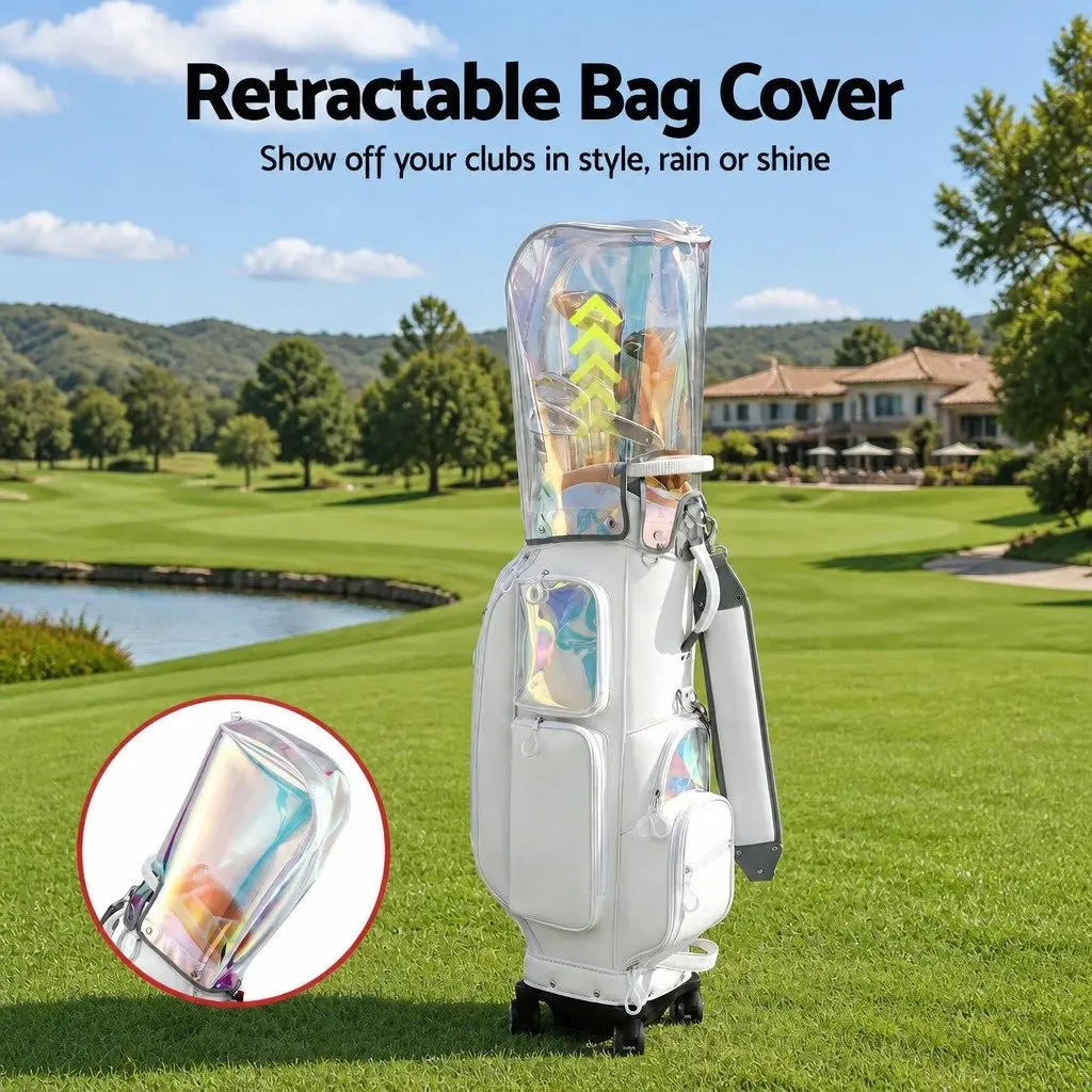Golf Cart Bag Synthetic Microfiber Leather 37cm x 30cm x 125cm White Multicolour