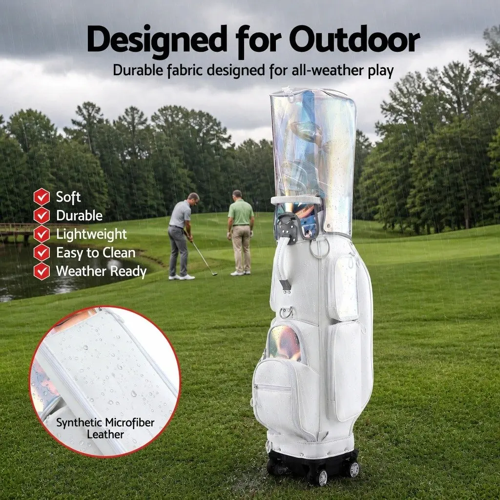 Golf Cart Bag Synthetic Microfiber Leather 37cm x 30cm x 125cm White Multicolour