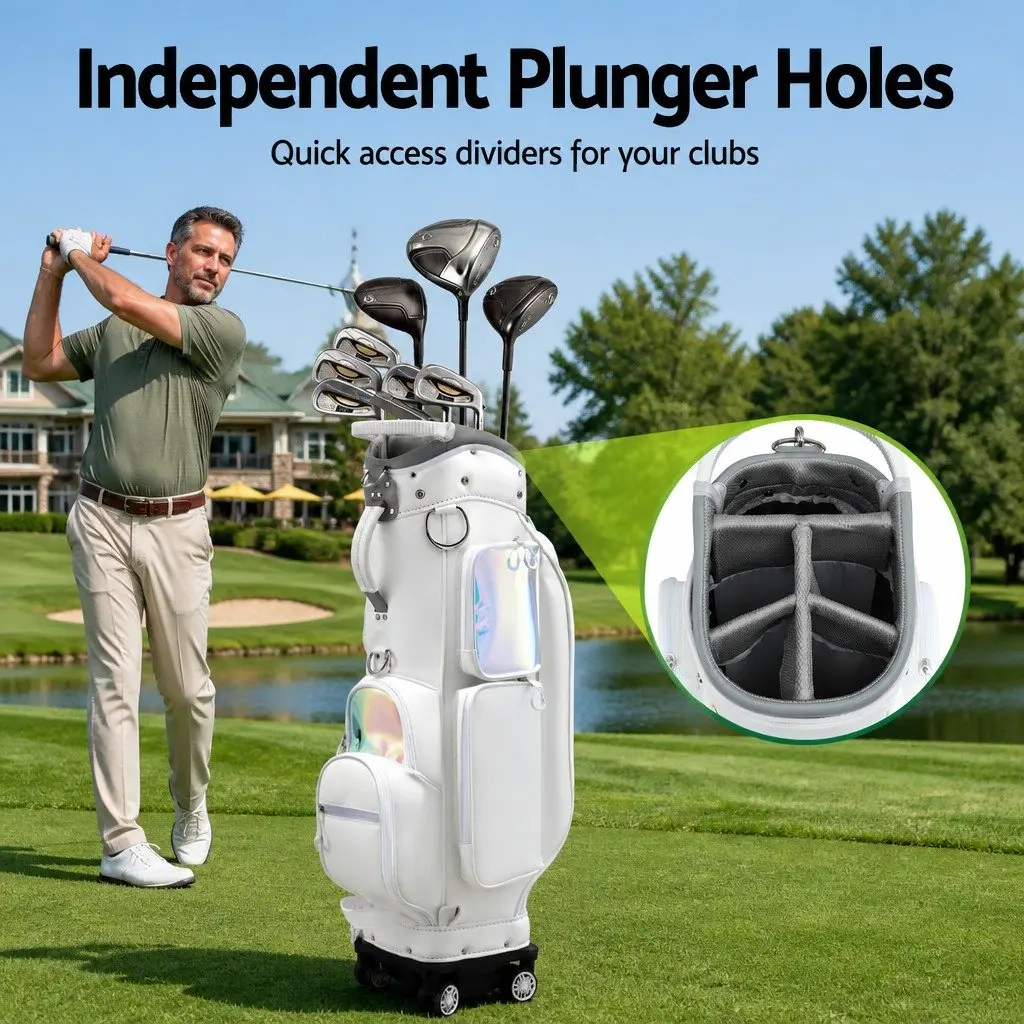 Golf Cart Bag Synthetic Microfiber Leather 37cm x 30cm x 125cm White Multicolour