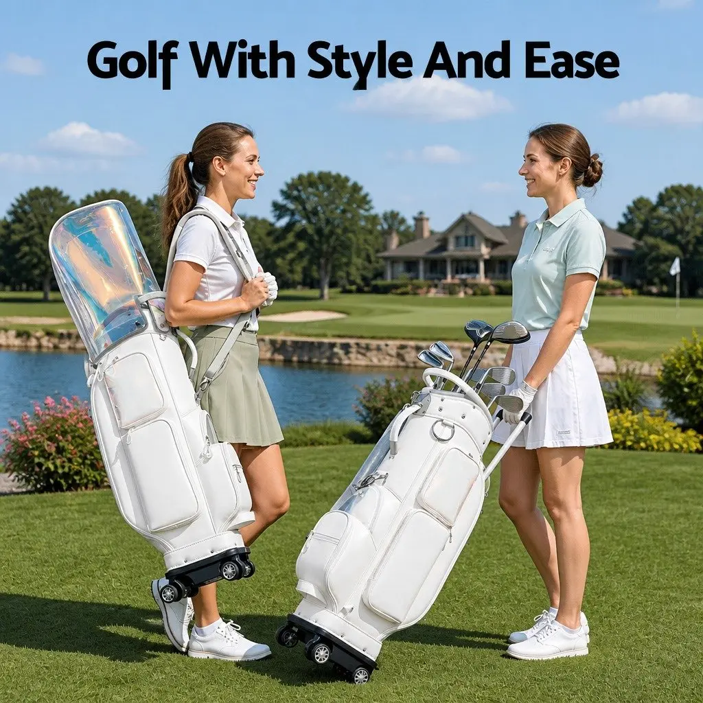 Golf Cart Bag Synthetic Microfiber Leather 37cm x 30cm x 125cm White Multicolour
