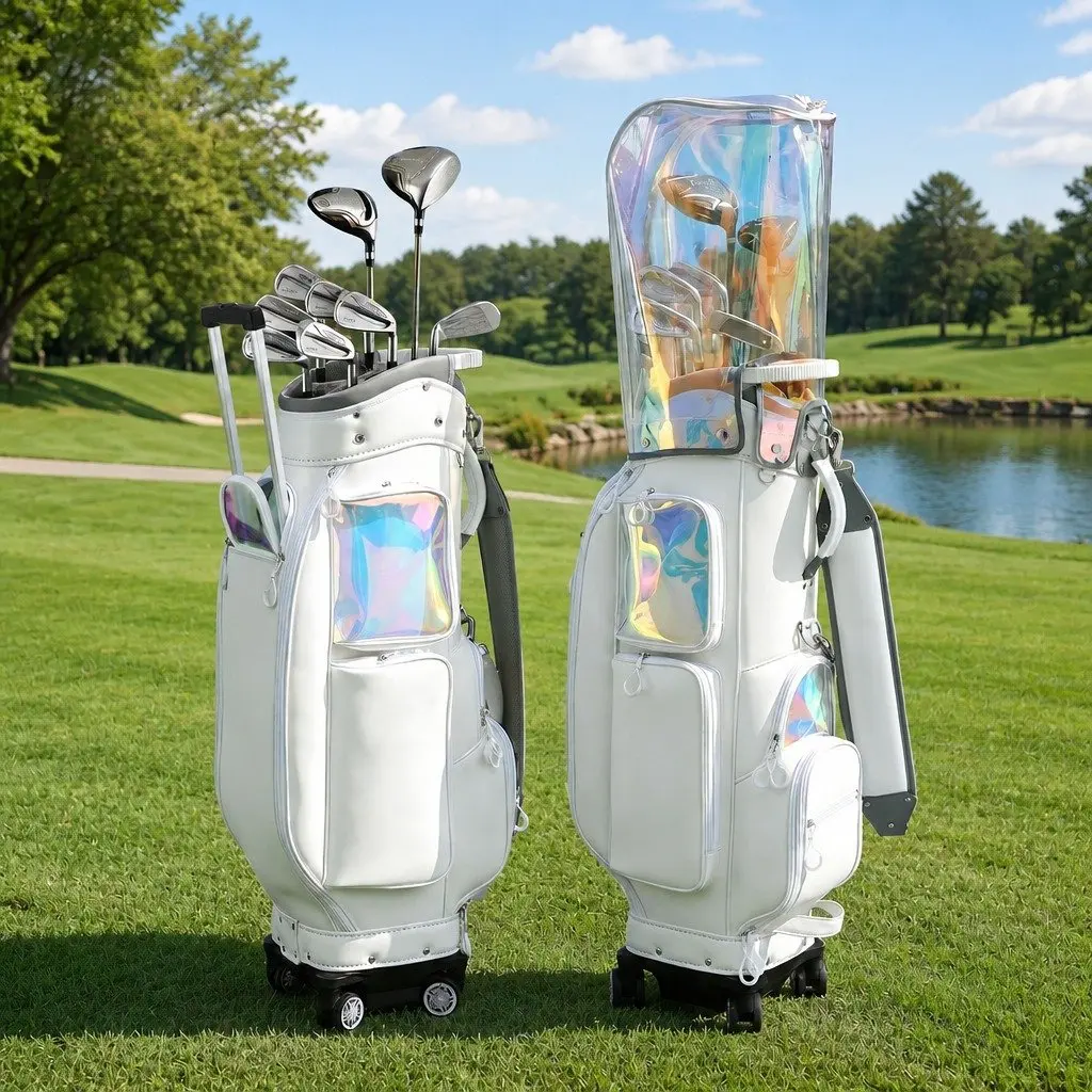 Golf Cart Bag Synthetic Microfiber Leather 37cm x 30cm x 125cm White Multicolour