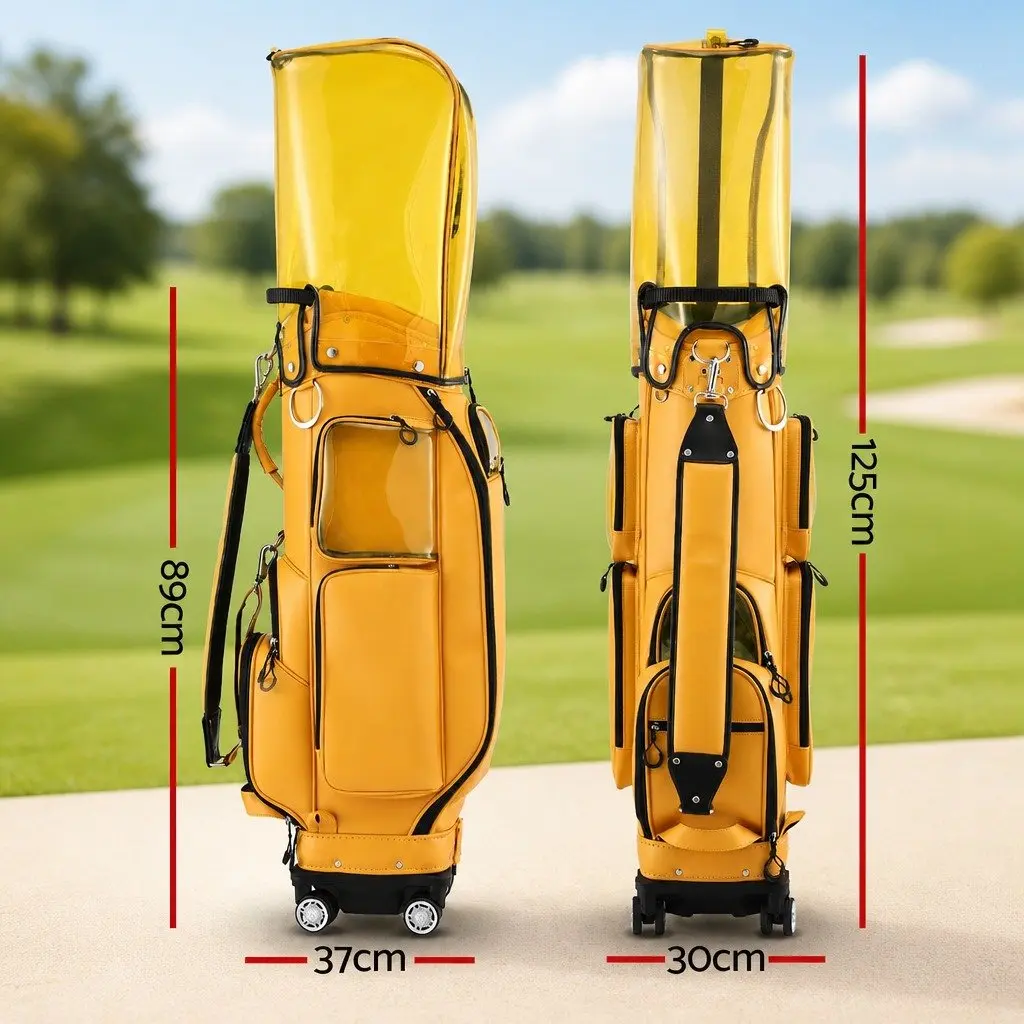 Golf Cart Bag Synthetic Microfiber Leather 37cm x 30cm x 125cm Yellow