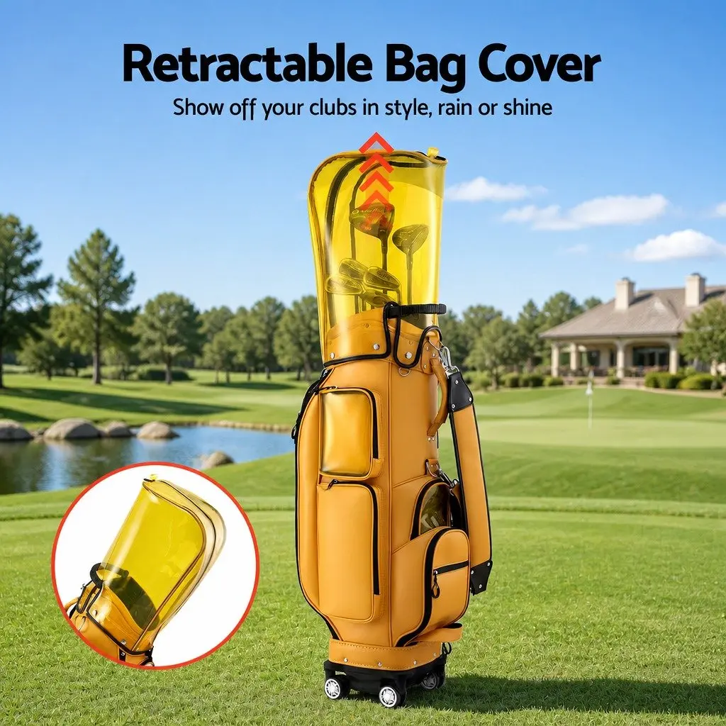 Golf Cart Bag Synthetic Microfiber Leather 37cm x 30cm x 125cm Yellow