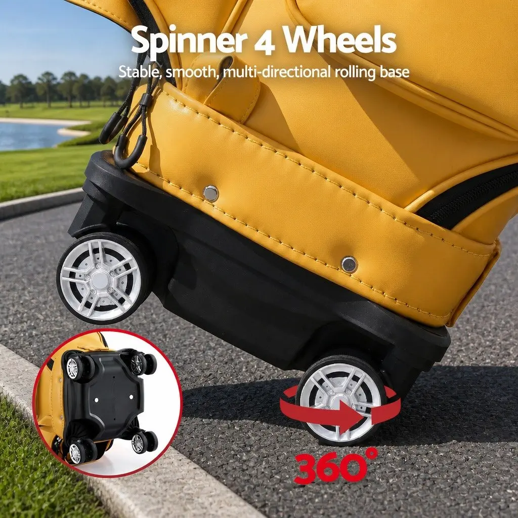 Golf Cart Bag Synthetic Microfiber Leather 37cm x 30cm x 125cm Yellow