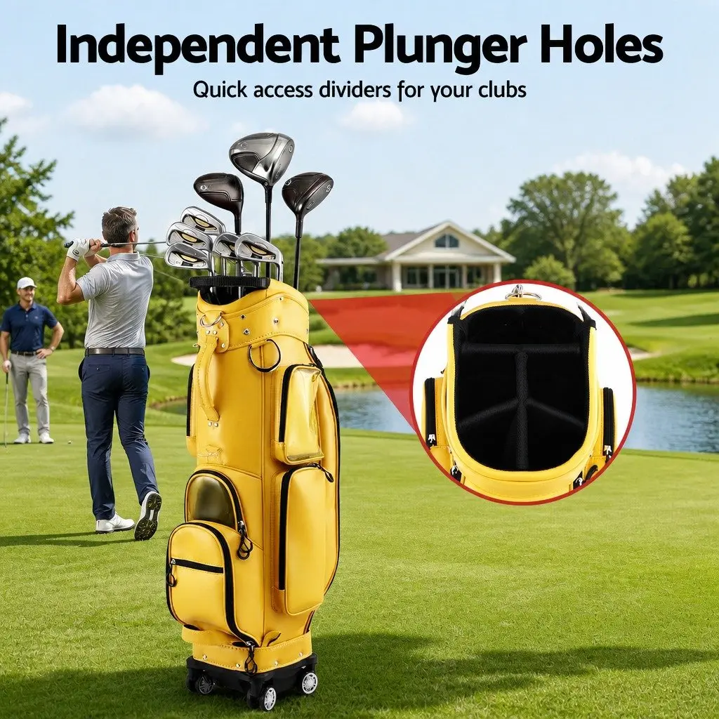 Golf Cart Bag Synthetic Microfiber Leather 37cm x 30cm x 125cm Yellow