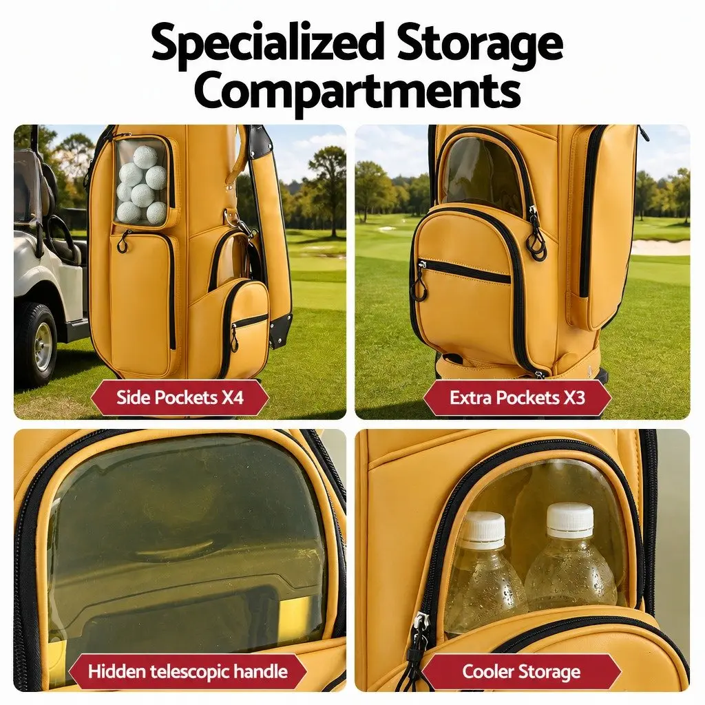 Golf Cart Bag Synthetic Microfiber Leather 37cm x 30cm x 125cm Yellow