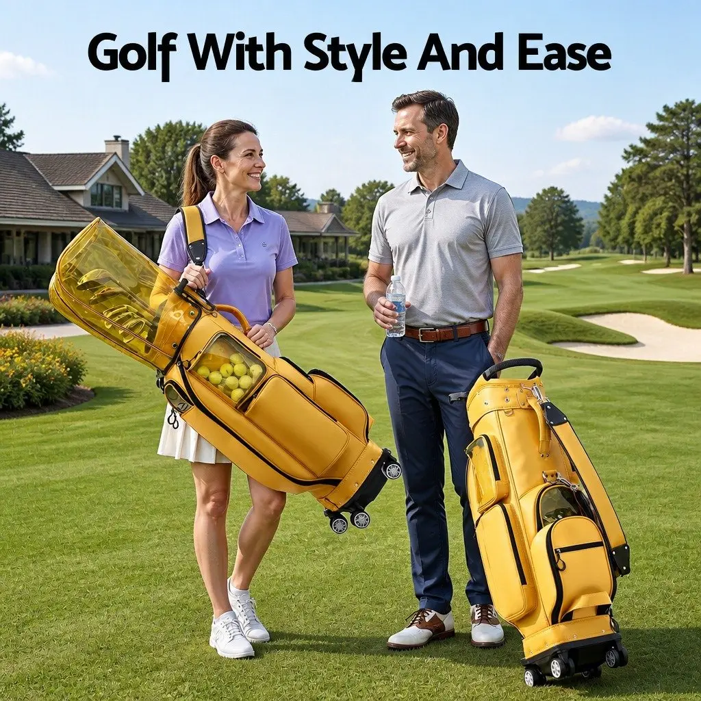 Golf Cart Bag Synthetic Microfiber Leather 37cm x 30cm x 125cm Yellow