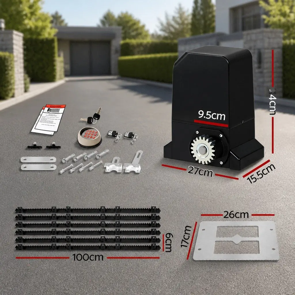 Automatic Sliding Gate Opener Kit 370W Motor 6M Rails LED Keypad