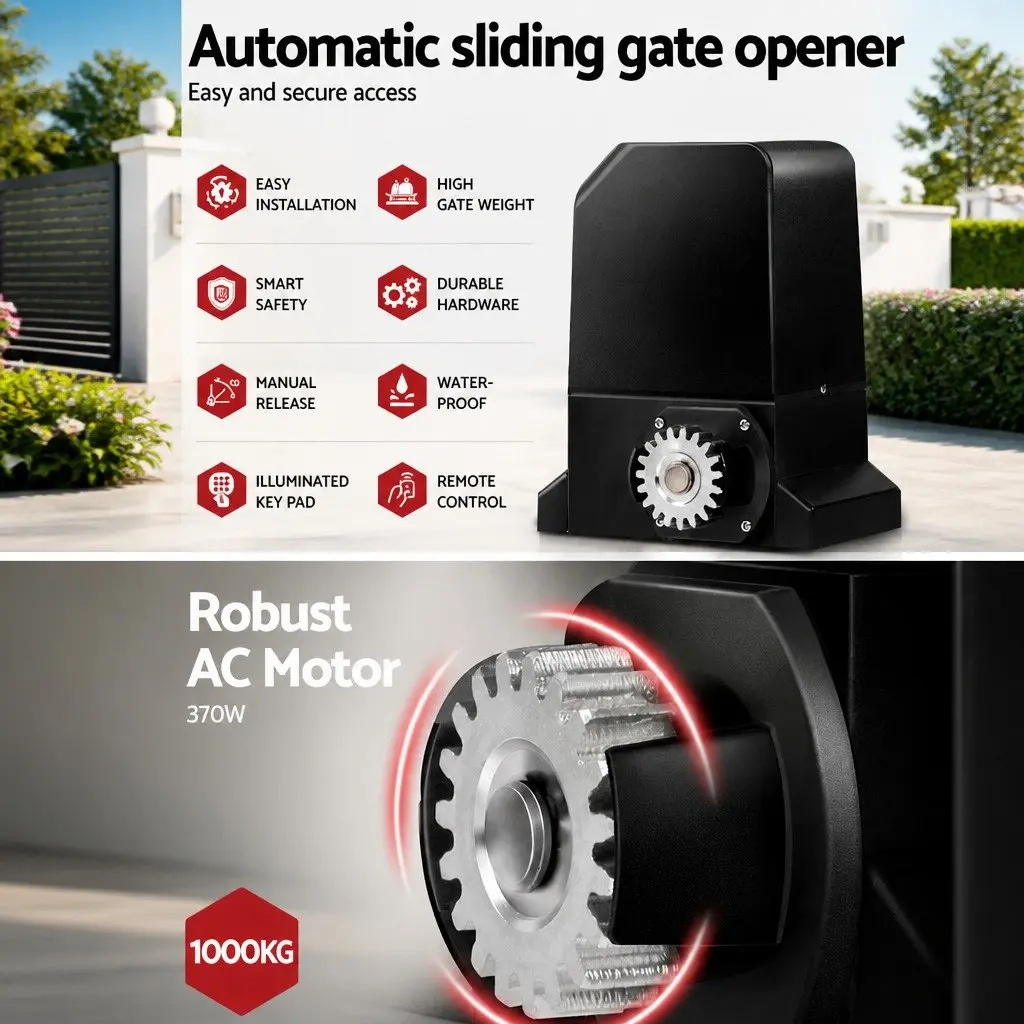 Automatic Sliding Gate Opener Kit 370W Motor 6M Rails LED Keypad