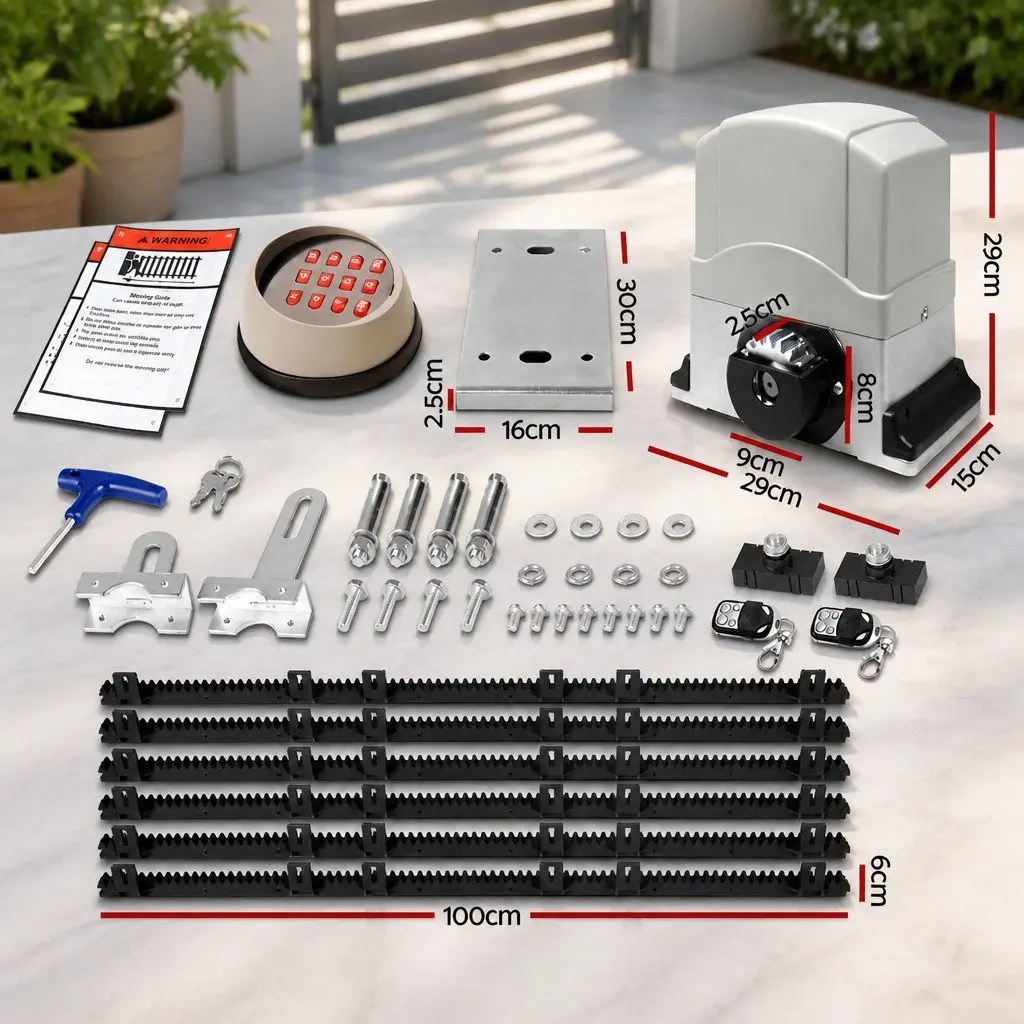 Automatic Sliding Gate Opener Motor Kit 6M Rail Keypad Remote Control 1200kg