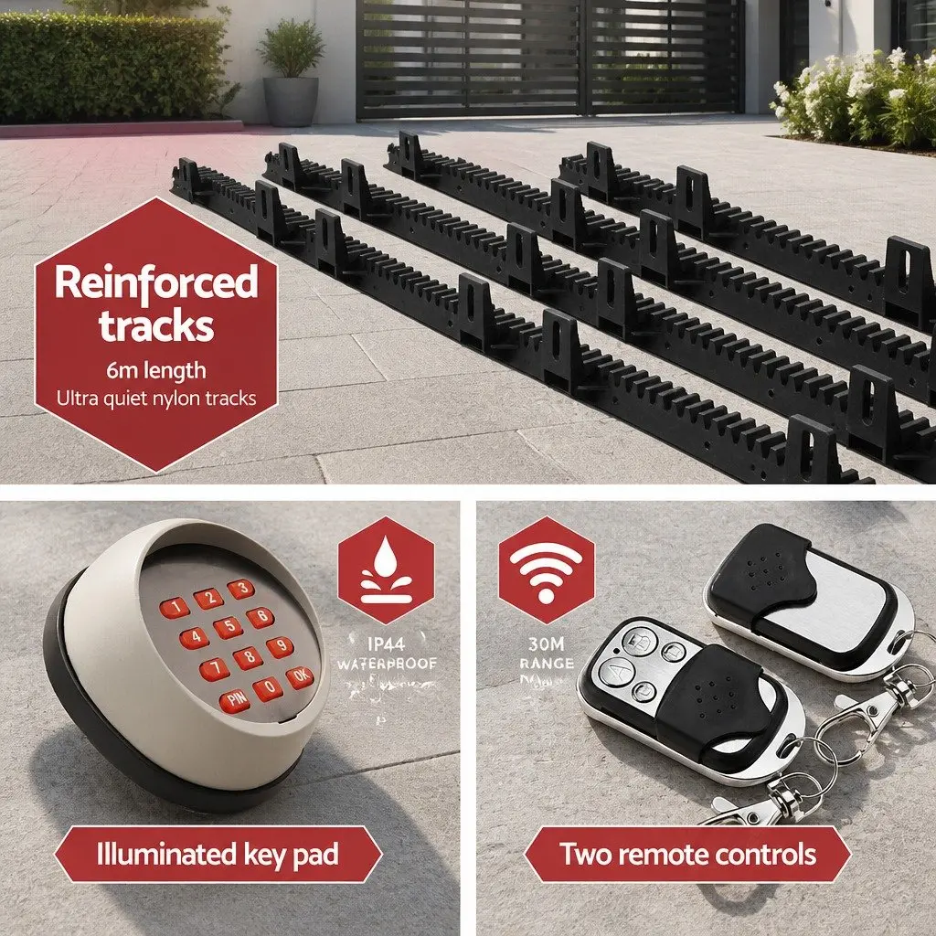 Automatic Sliding Gate Opener Motor Kit 6M Rail Keypad Remote Control 1200kg