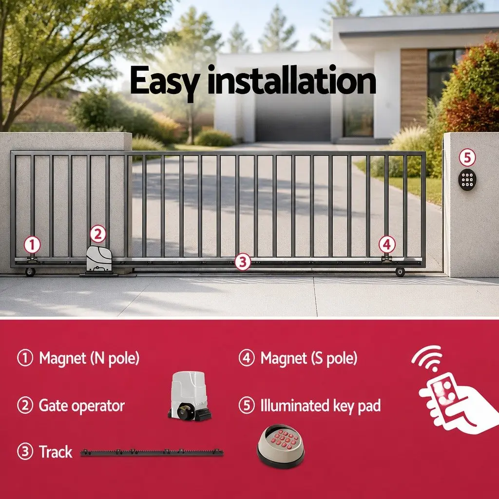Automatic Sliding Gate Opener Motor Kit 4M Rail Remote Control Keypad