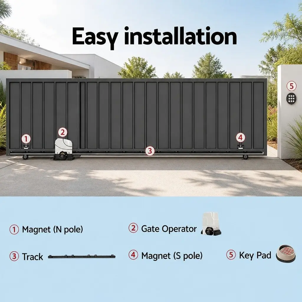Automatic Sliding Gate Opener Motor Kit 4M Rail Remote Control Keypad