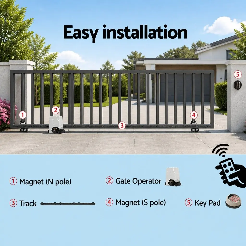 Heavy Duty 6M Automatic Sliding Gate Opener Kit with Keypad