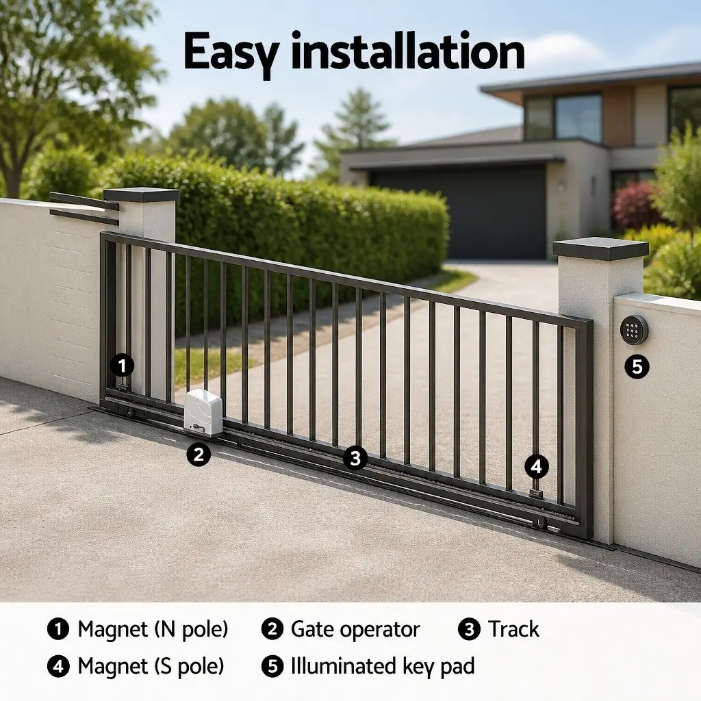 Electric Automatic Sliding Gate Opener Steel 4M Grey Remote Control