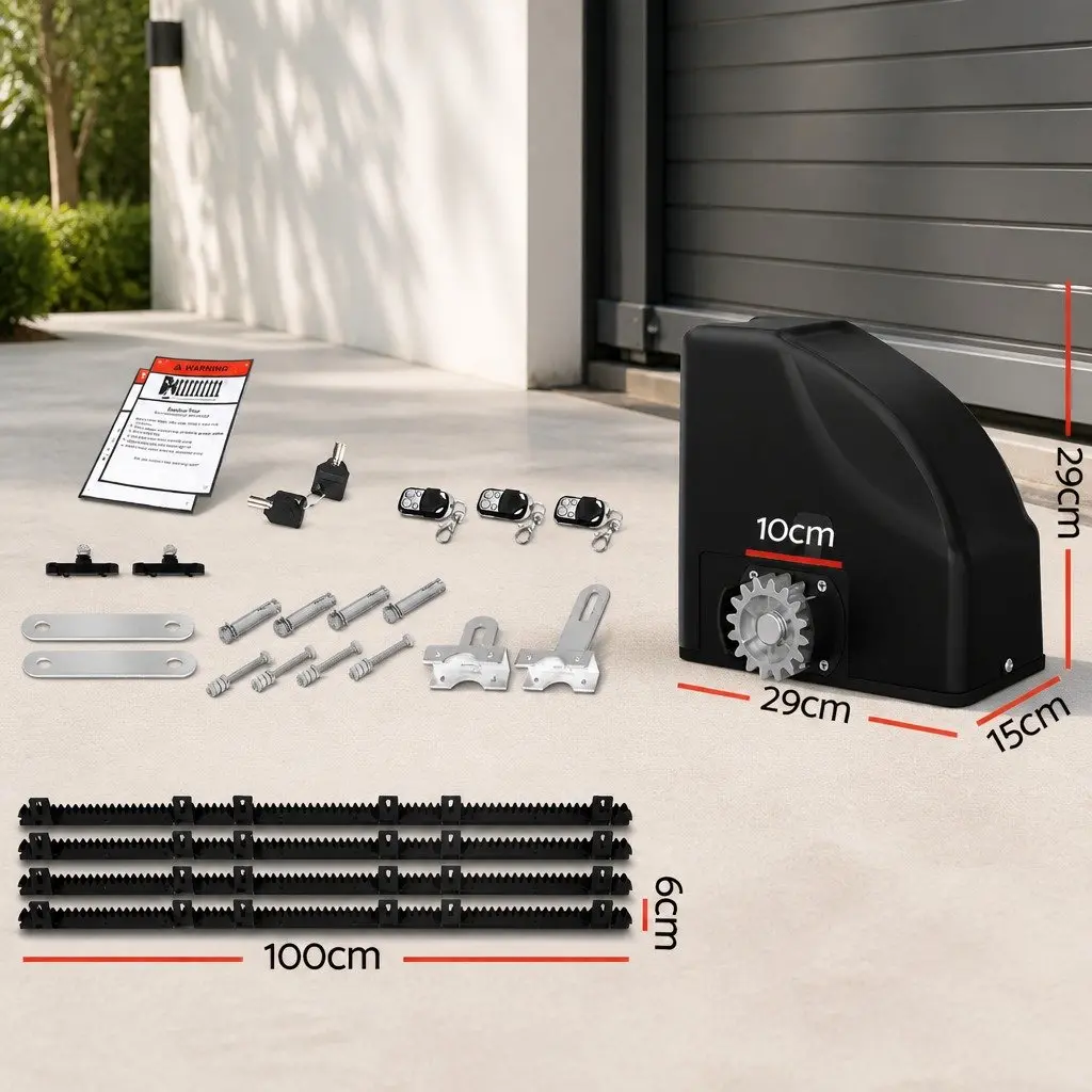 Automatic Sliding Gate Opener Kit Solar Powered 4M 600KG Black